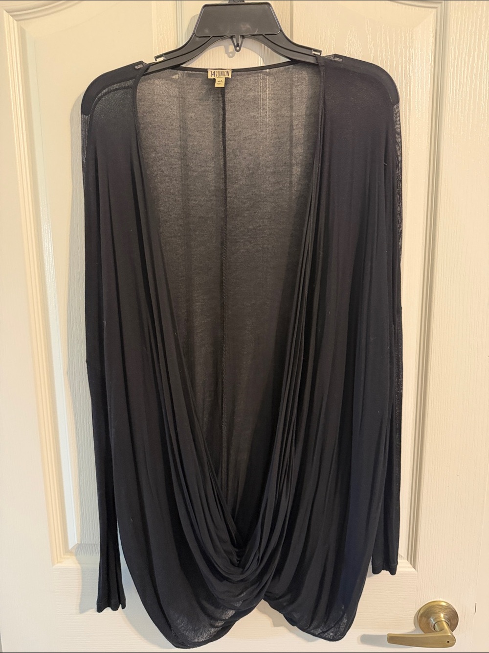 14th & Union Black Draped Open-Front Lightweight Cardigan